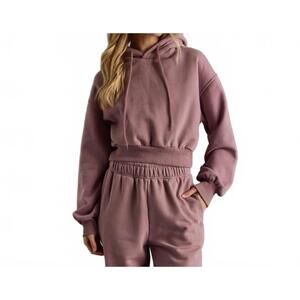 NEW PANACHE APPAREL cropped hooded sweatshirt in dusty purple